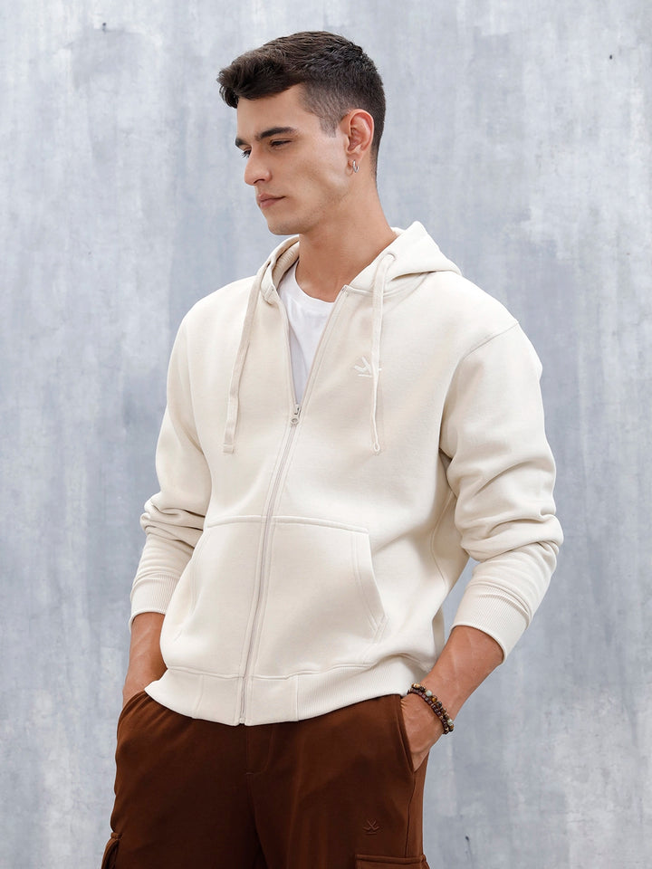 Men’s Solid Zip-Up Hoodie Sweatshirt | Tapioca