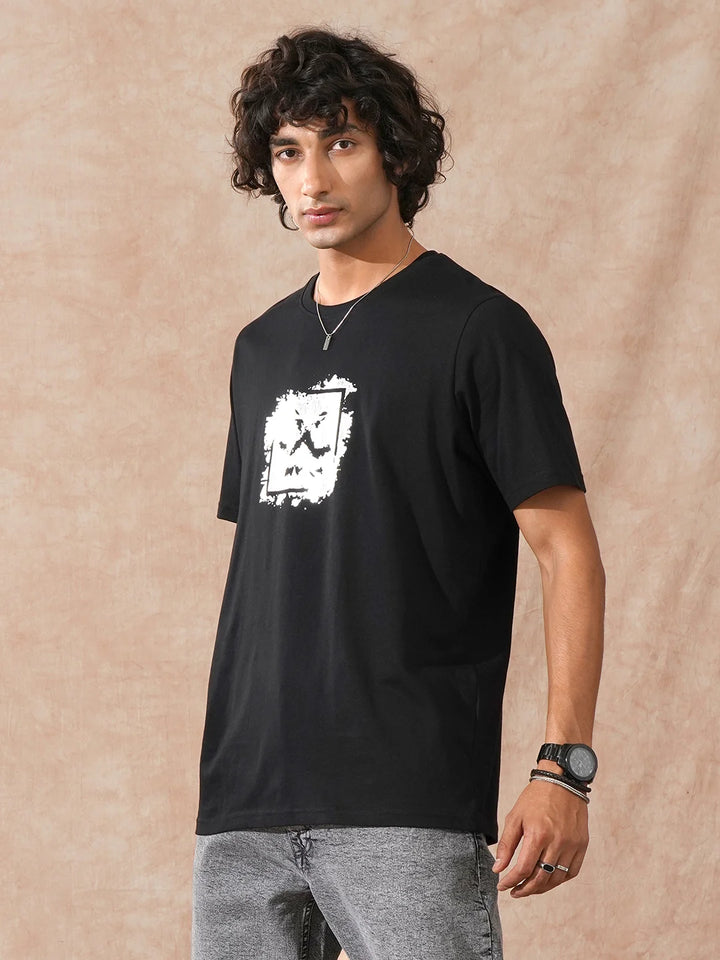 Foil Printed Slim Fit T-Shirt | Black