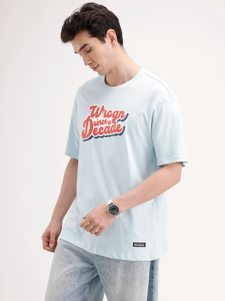 Oversized Placement Printed T-Shirt | Light Blue