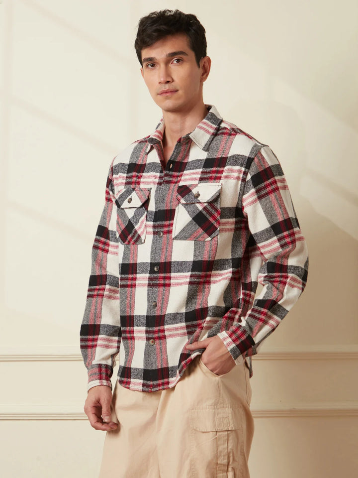 Herringbone Comfort Fit Overshirt | Red