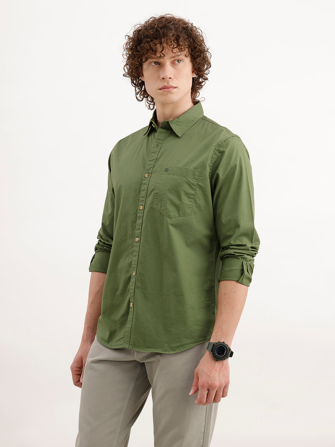 Solid Regular Fit 100% Cotton Shirt | Olive