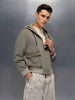 men's casual oversized crop fit front zipper hooded jacket | Olive