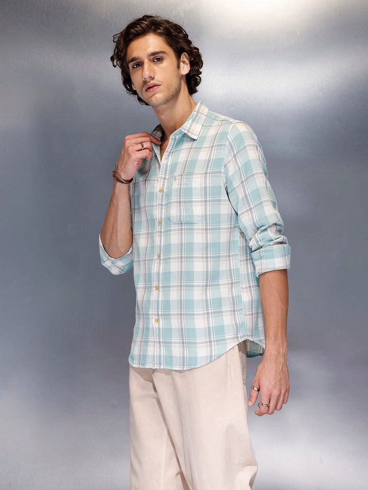 Men’s soft tone plaid casual shirt | Green