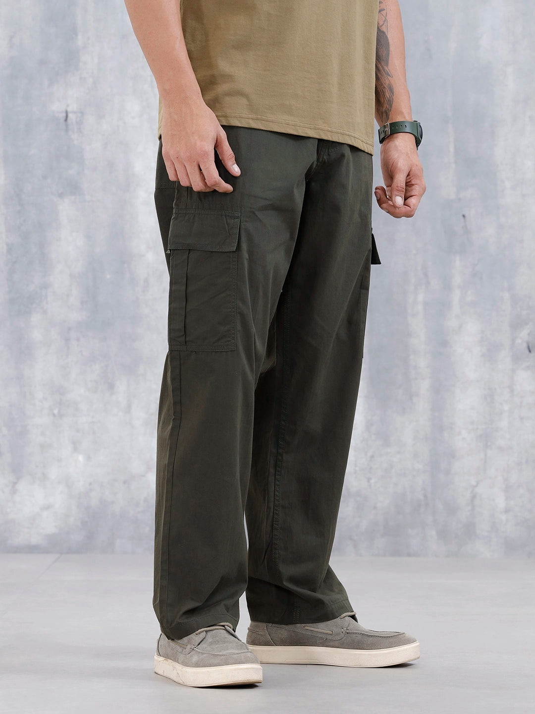 Men's Casual Loose Fit Cargo Trousers | Green