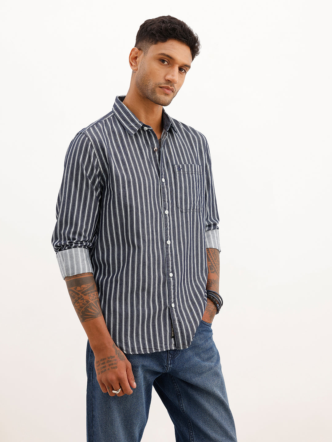 Regular Fit Striped Full Sleeve Shirt | Blue