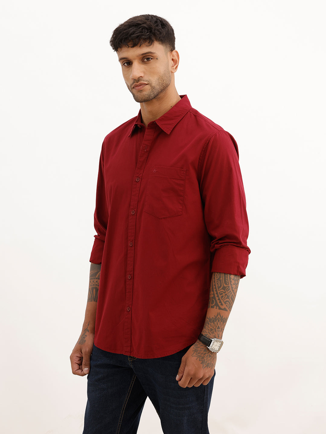 Solid Regular Fit Full Sleeve Shirt | Maroon
