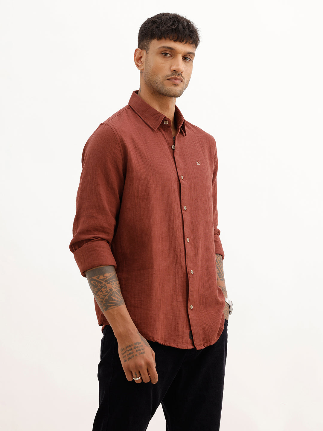 Textured Slim Fit Solid Shirt | Rust | WSH02FSSL0013S