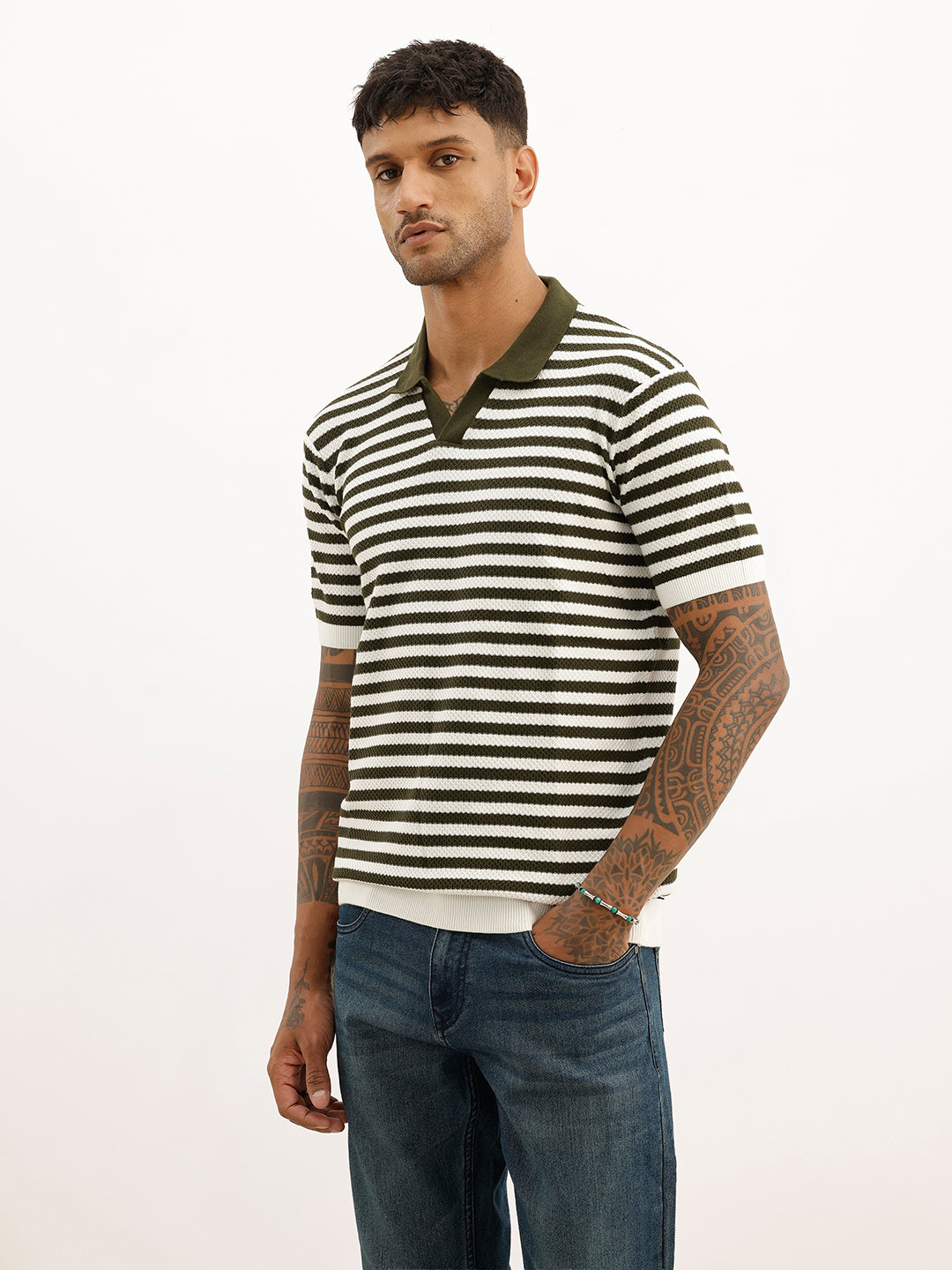 Slim Fit Textured Polo T-Shirt | Off White | WPT01HSSL1059W