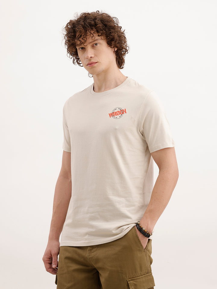Slim Fit Placement Printed T-Shirt  | Beige