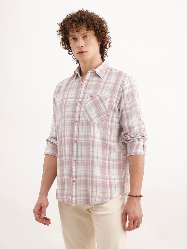 Slim Fit Checkered Shirt  | Pink