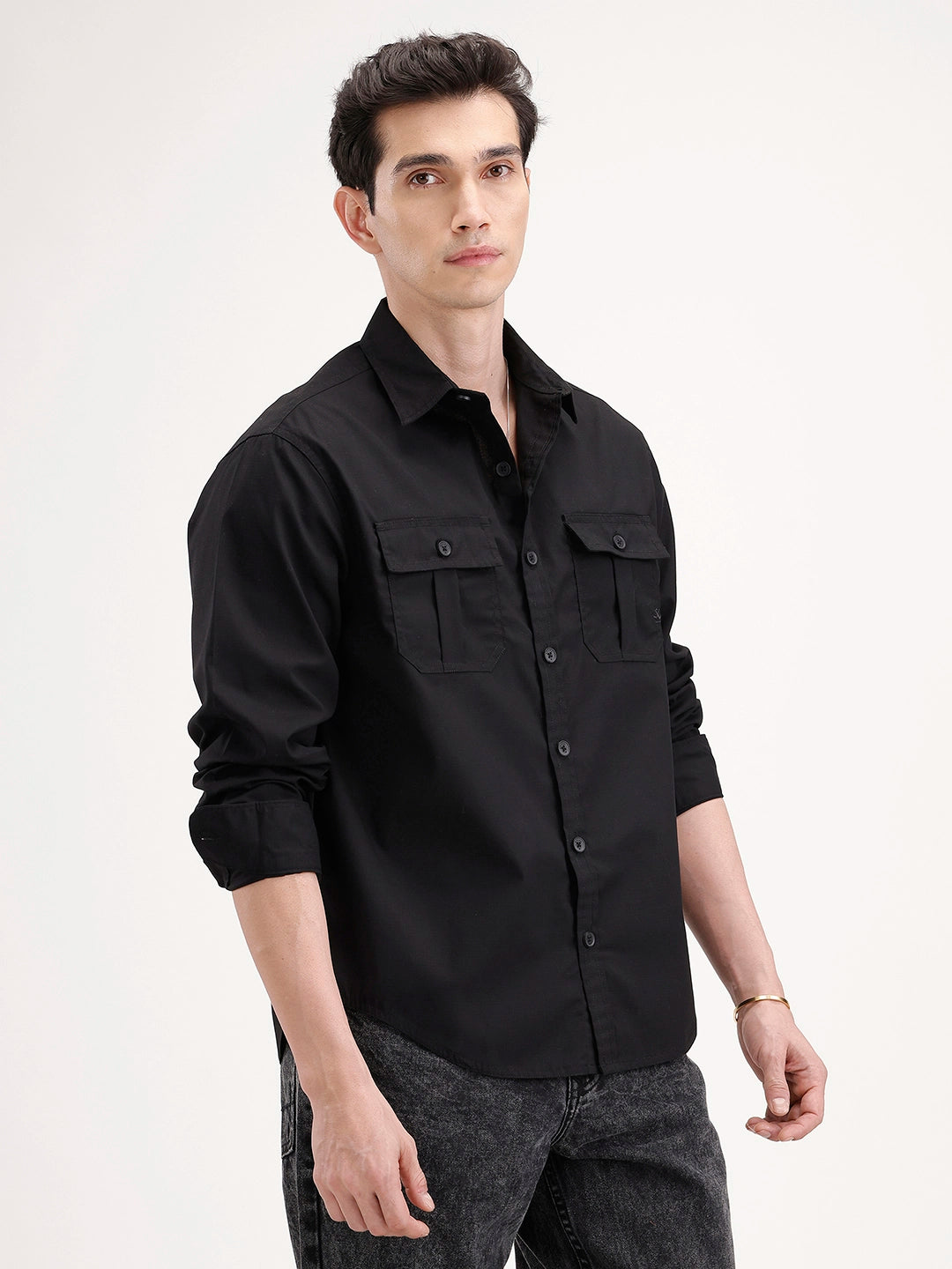 Comfort Fit Double Pocket Shirt | Black