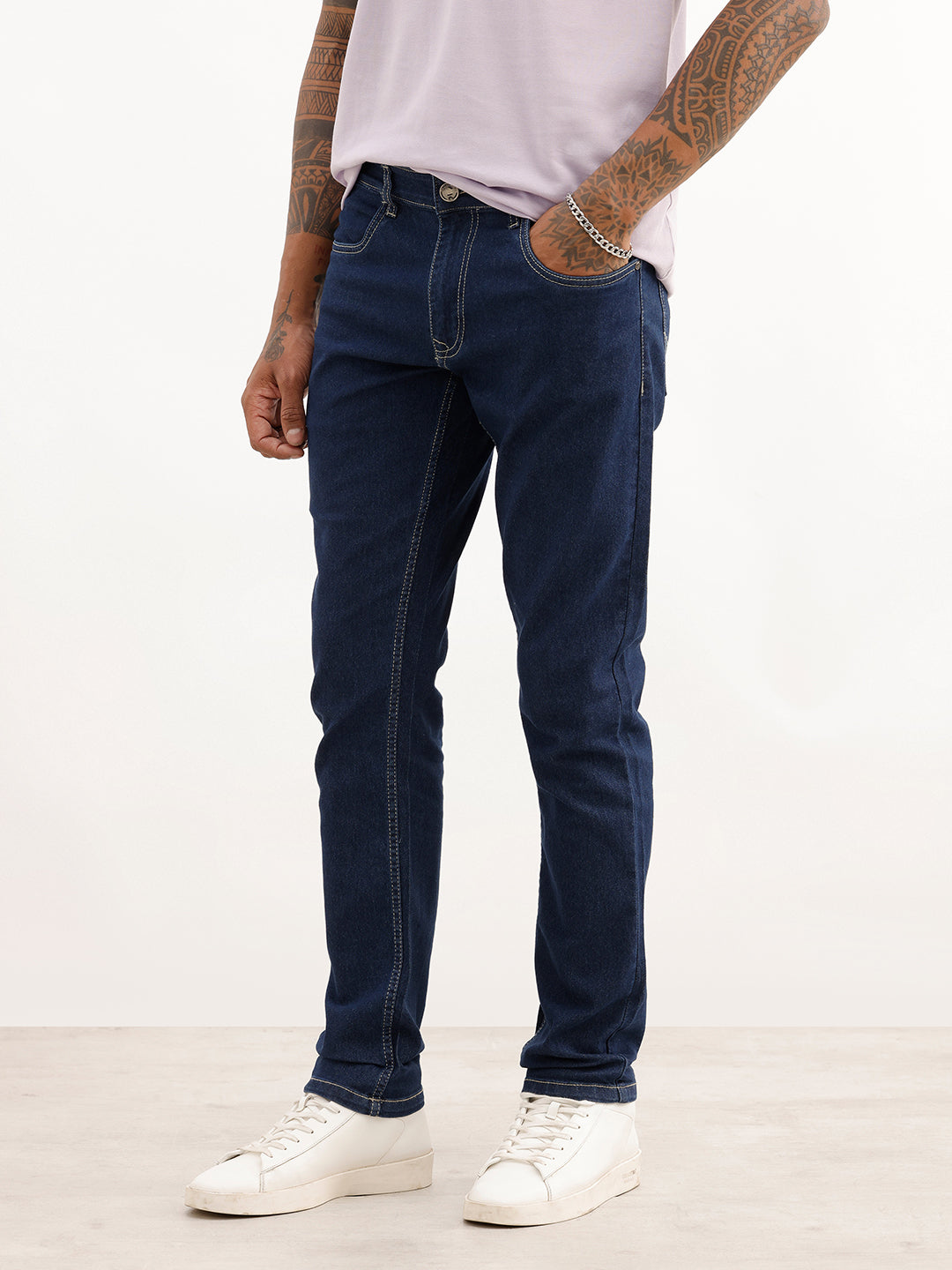 Solid Slim Fit Denim Jeans | Dark Blue
