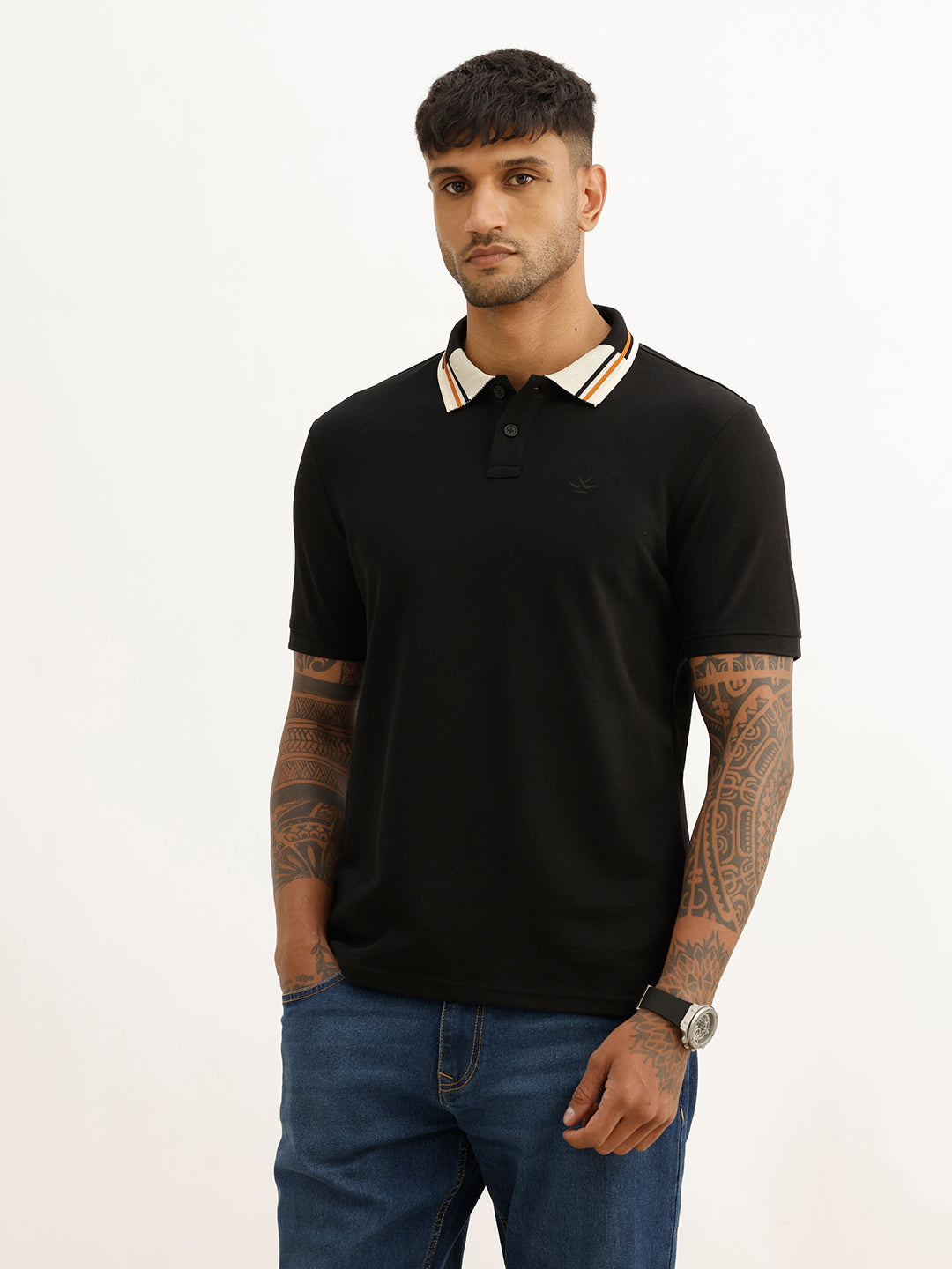 Classic Contrast Collar Polo T-Shirt | Black