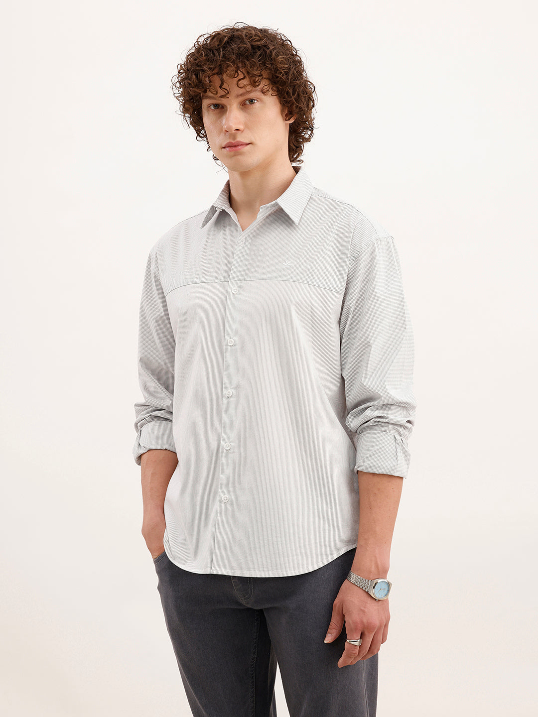 Comfort Fit Checkered Shirt  | Grey