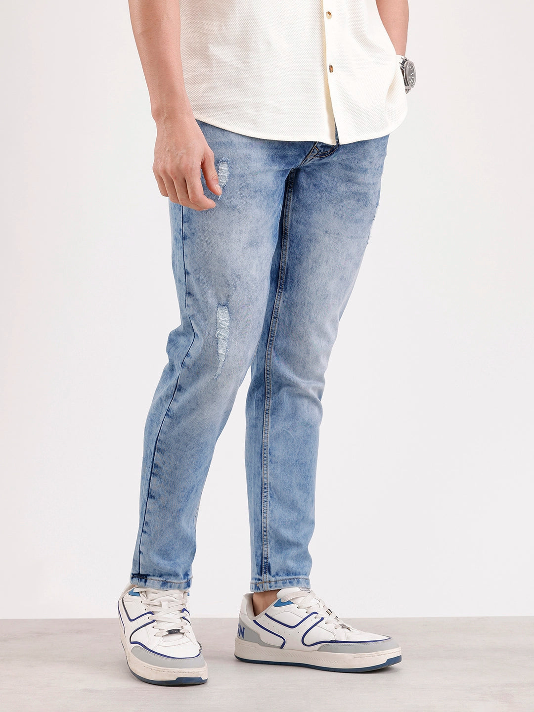 Light Distressed Skinny Crop Denim Jeans  | Blue
