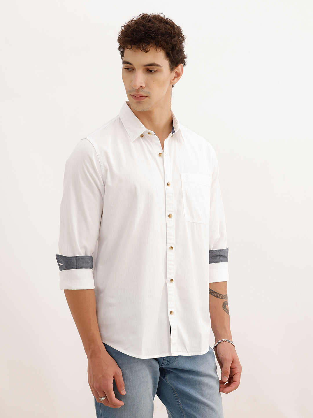 Solid Regular Fit Full Sleeve Shirt | White