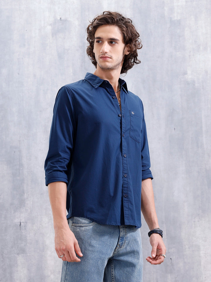 Solid Casual Regular Fit Shirt | Navy Blue