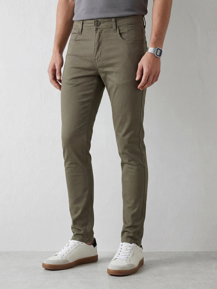 Solid Slim Fit Trouser | Olive