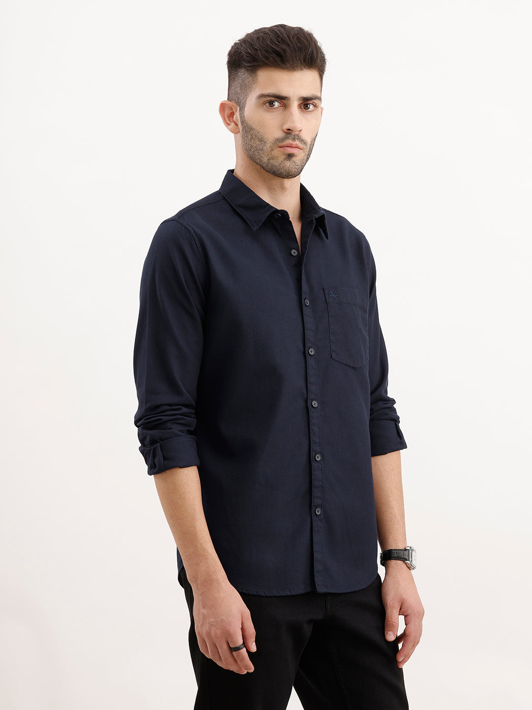 Textured Regular Fit Shirt | Navy Blue