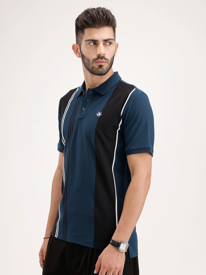 Slim Fit Pannel Printed Polo T-Shirt | Teal