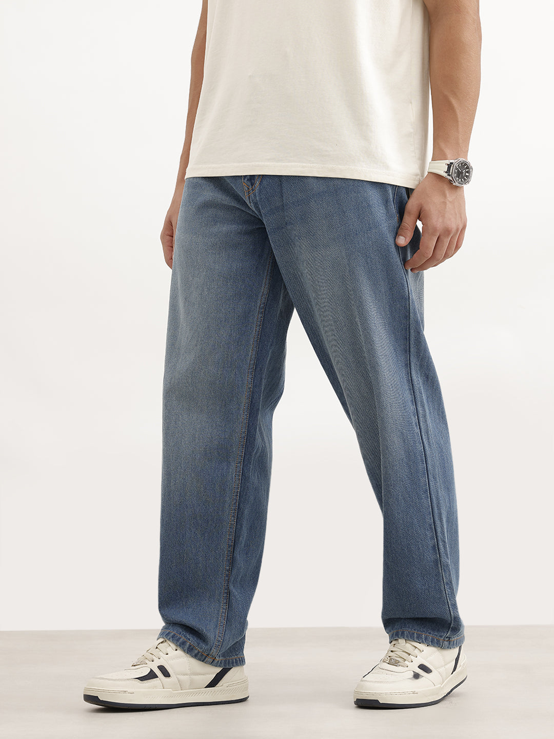 Loose Fit Faded Denim Jeans | Light Blue