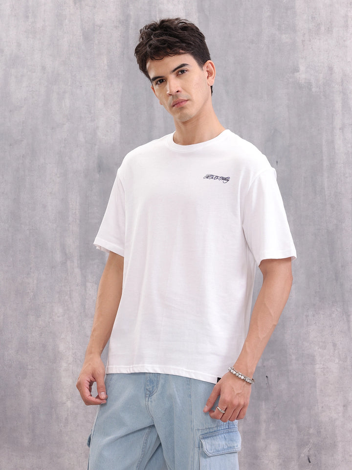 Playing Cards Inspired Graphic Printed Oversized Fit T-Shirt | White