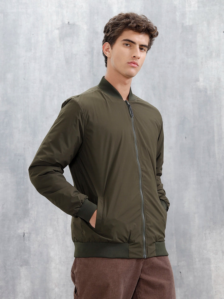 Men's Casual Solid Bomber Jacket | Olive