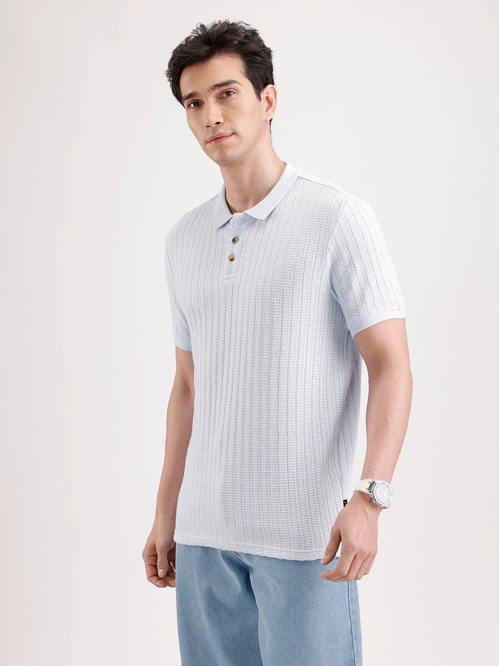 Textured Slim Fit Polo T-Shirt  | Light Blue