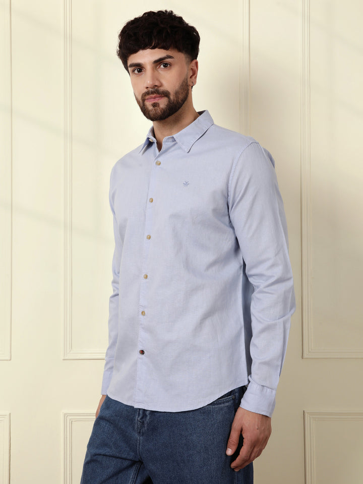 Solid Linen Blend Shirt | Blue