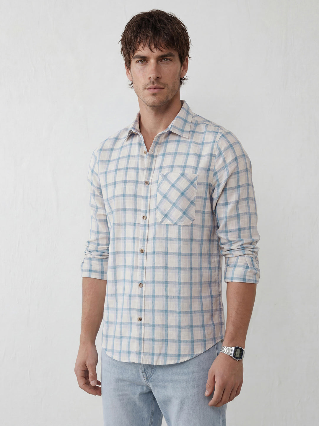 Classic Slim Fit Checkered Shirt | Blue