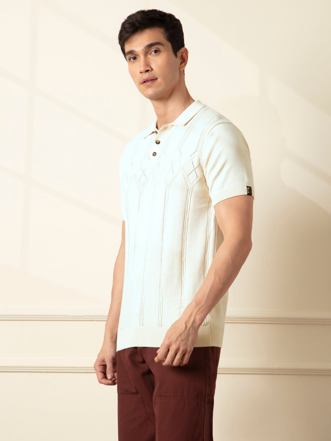 Premium Beige Flat Knit Polo T-Shirt