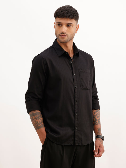 Regular Fit Textured Stripe Shirt | Black