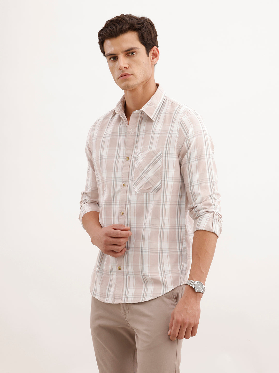 Slim Fit Checkered Shirt  | Pink