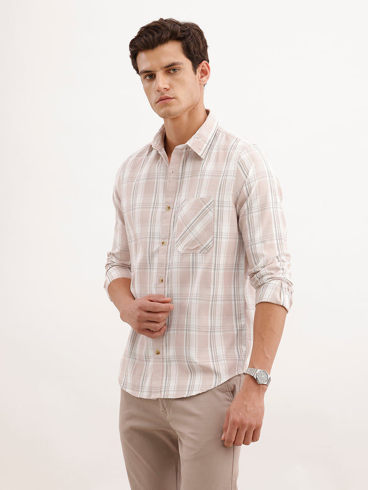 Slim Fit Checkered Shirt  | Pink