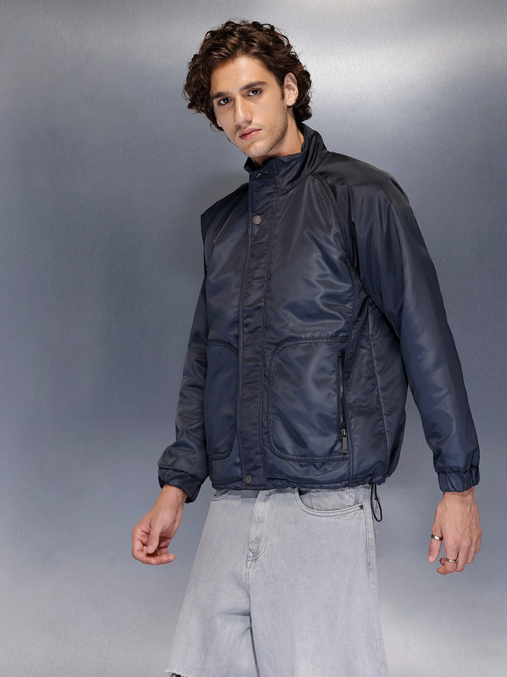 Men’s classic navy high-neck bomber | Navy Blue
