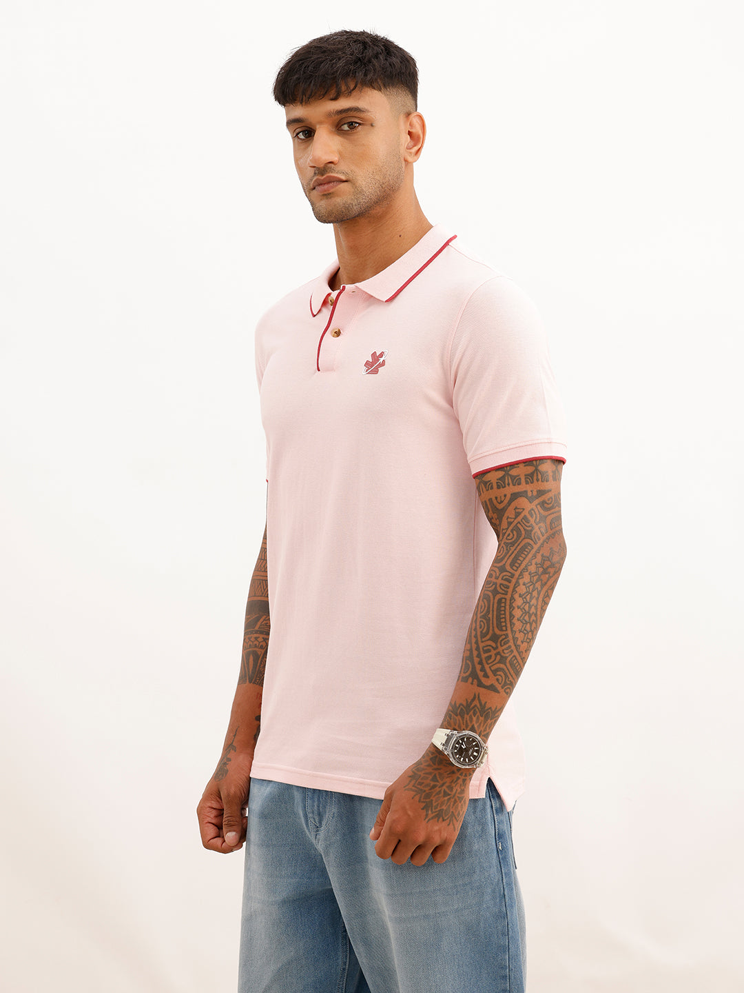 Slim Fit Tipping Collar Polo T-Shirt | Pink