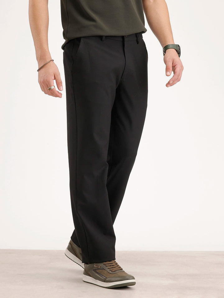 Solid Straight Fit Trouser | Black