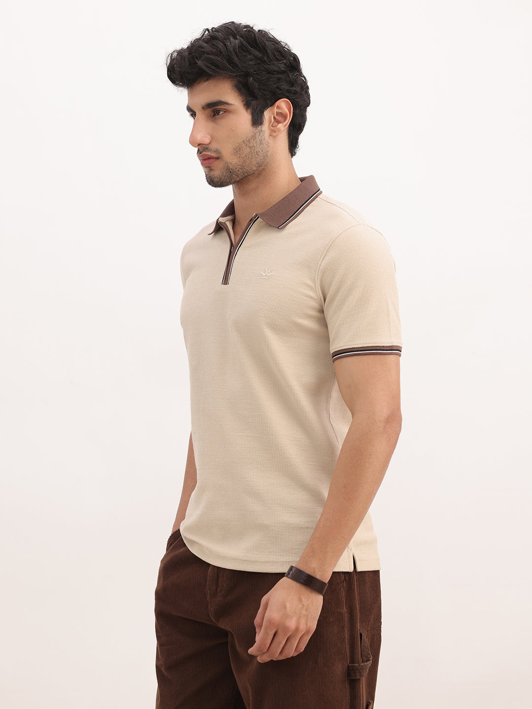 Classic Slim Fit Tipping Collar Polo T-Shirt | Beige