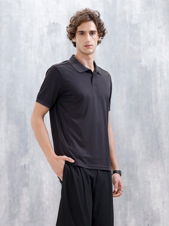 Textured Men's Casual Polo T-Shirt | Black