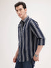 Slim Fit Textured Striped Shirt | Navy Blue