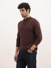 Solid Regular Fit Quater Zipper Textured Sweater | Brown