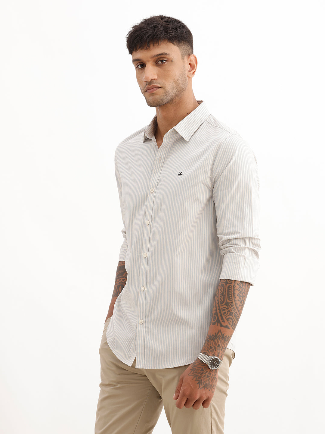Classic Striped Full Sleeve Shirt | Beige