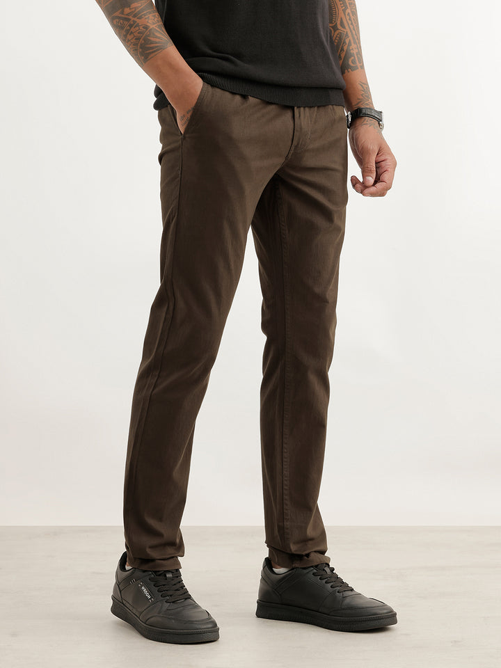 Solid Slim Fit Pleated Trouser | Olive
