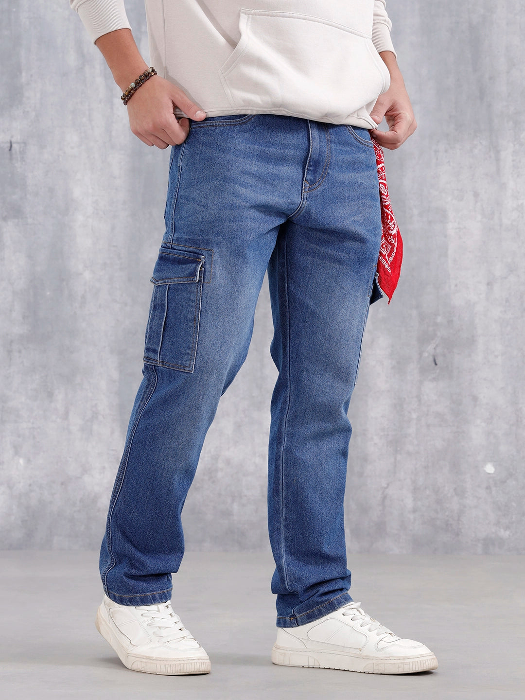 Men's Casual Relaxed Fit Cargo Jeans | Super Stone