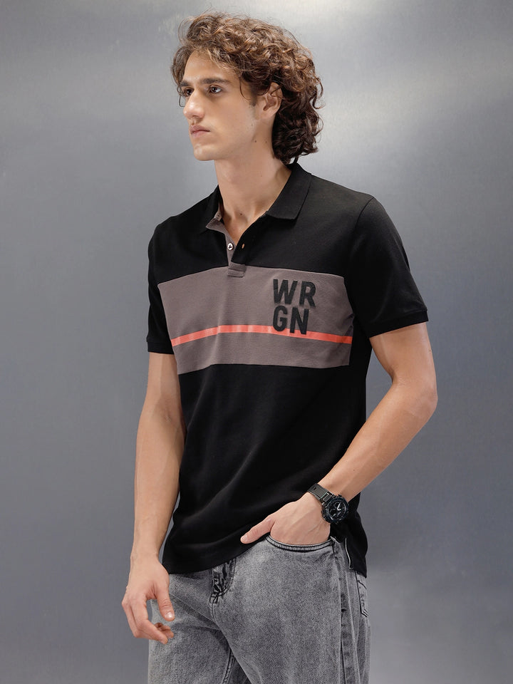 Cut&Sew Polo Collar Half Sleeve T-Shirt | Black