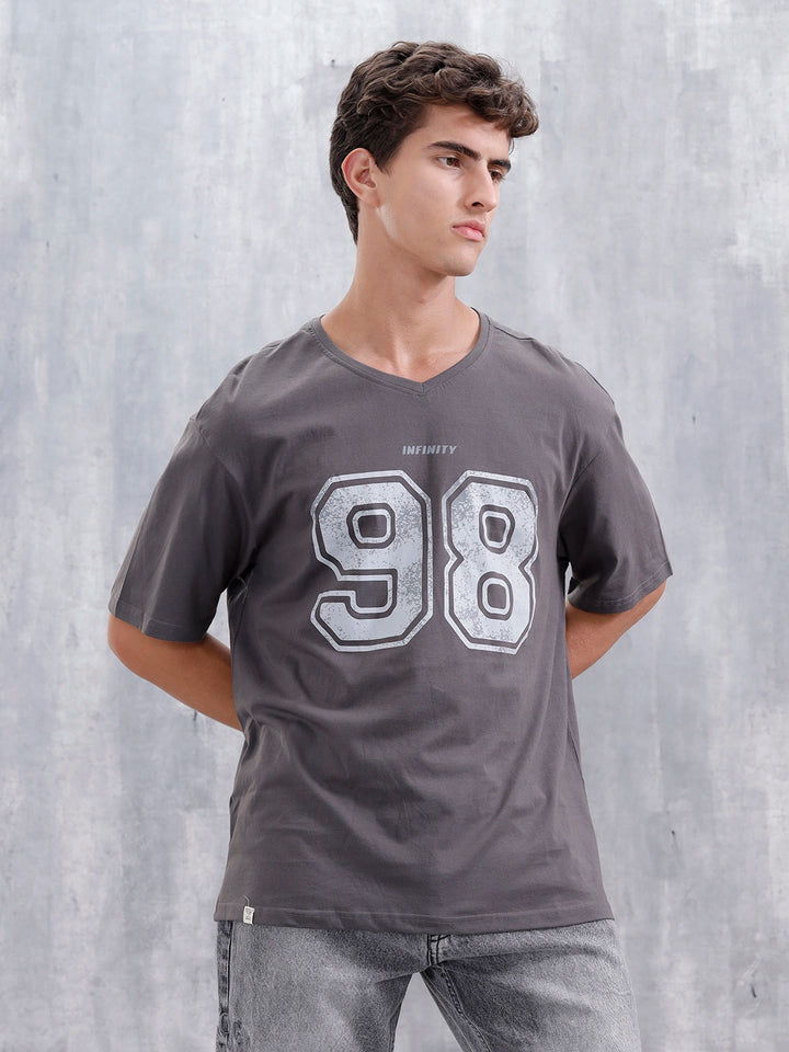 Casual Men Sporty Look Oversized Fit Tee With Print | Grey
