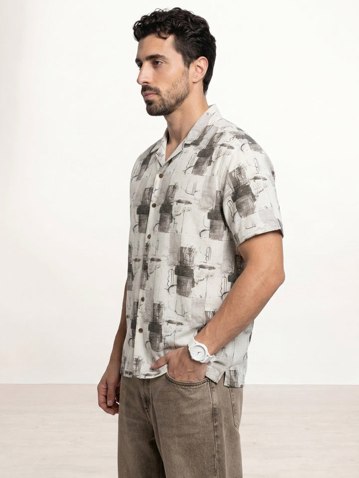 Comfort Fit AOP Half Sleeve Shirt | Off White