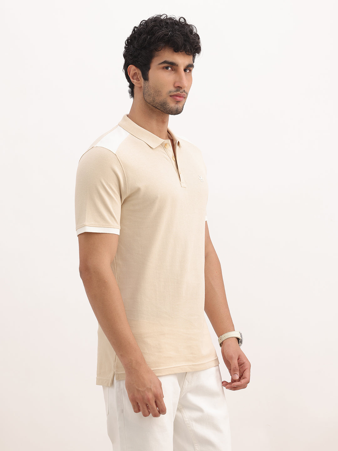 Classic Contrast Sleeve Polo T-Shirt | Beige