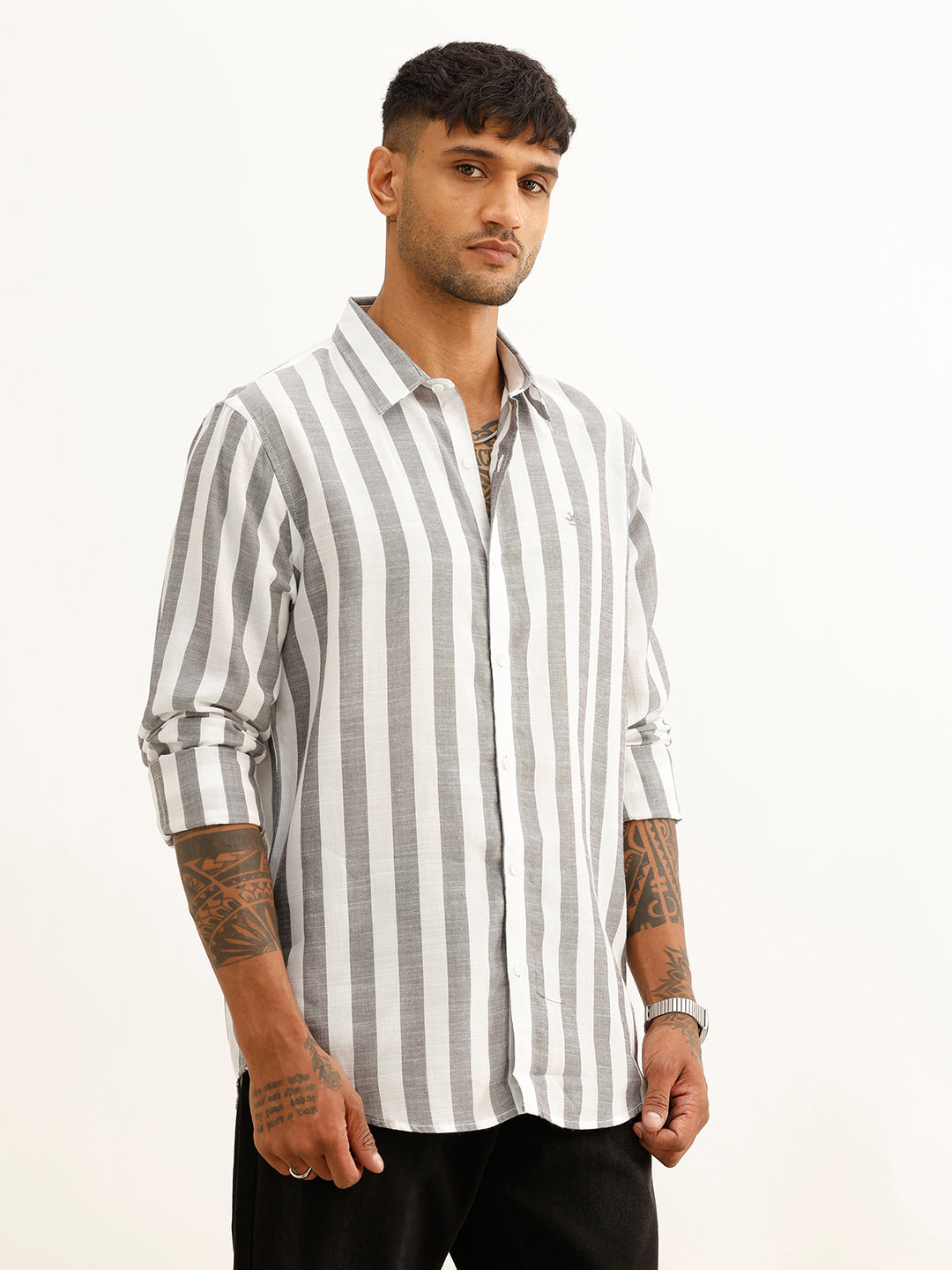 Slim Fit Full Sleeve Striped Shirt | Black