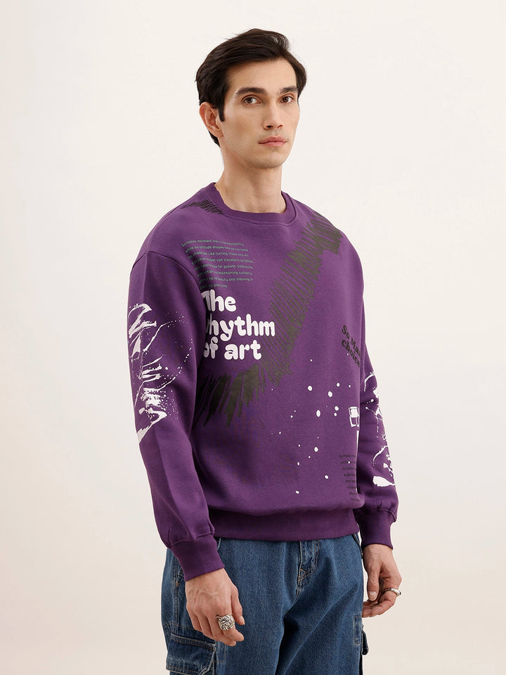 Oversized Placement Printed Sweatshirt | Purple
